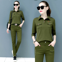 Camouflay T-shirt Womens fall New Collar Army Green Short Sleeve Han Version of Slim Outdoor Sports Casual Camouflak Clothing