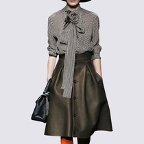 FYOG autumn chitox shirt fashion set skirt leather skirt two-piece set fashionable slim skirt bow