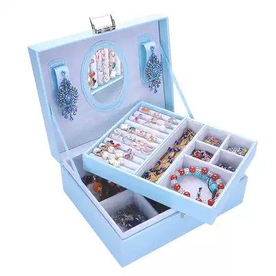 Jewelry box with lock double-layer European princess ring earrings female Korean jewelry simple jewelry storage box large