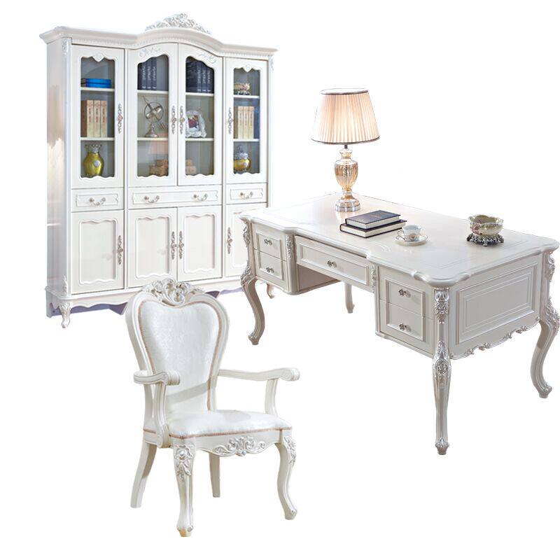 European-style bookcase desk combination locker four-door bookcase bookshelf with glass door lattice cabinet study furniture set