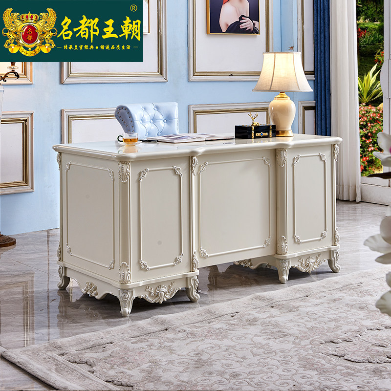 European-style desk solid wood study desk white computer desk pastoral beauty salon desk desk desk bookcase