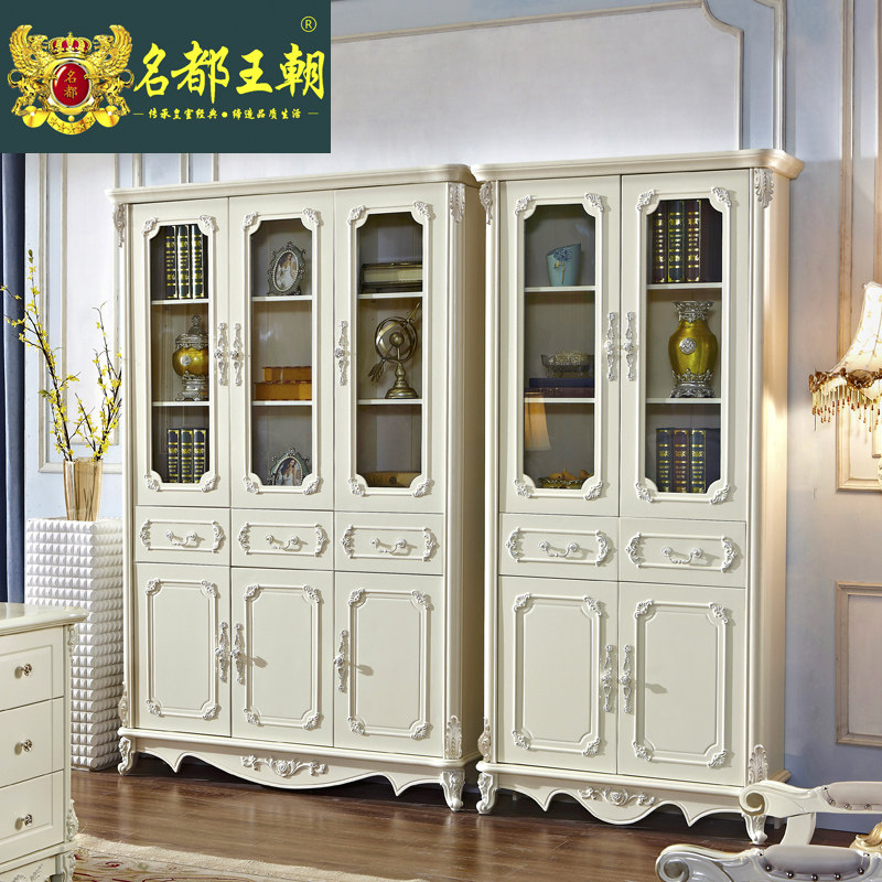 European-style bookcase two-door three-door bookcase home with glass door combination lattice cabinet study storage cabinet bookcase desk