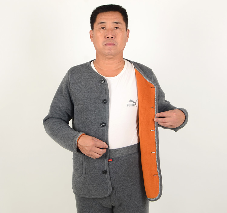 Áo len cotton trung cổ và áo len nam nút len ​​ấm áp hàng đầu cộng với nhung dày cộng với phân bón để tăng lông cừu đơn quần bò nam