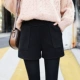 Quần short nữ mùa đông mặc ngoài mùa thu và nhung vàng 2018 mới quần size lớn là quần skinny đen rộng ống rộng cạp cao eo