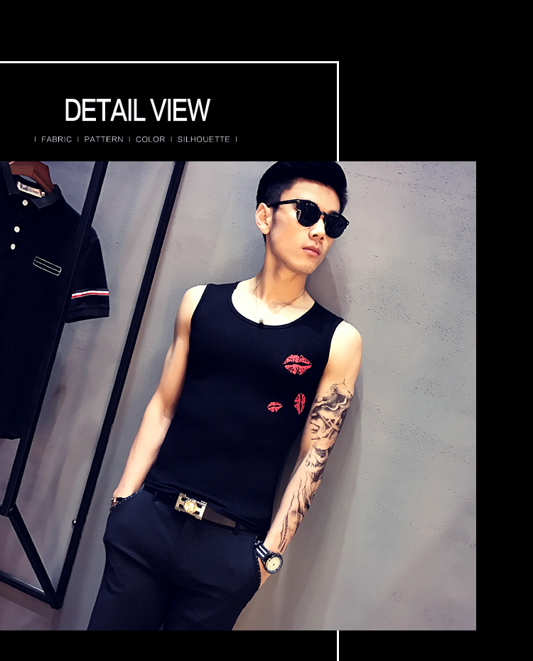 Mùa hè Slim Men Vest nam Quần thể thao Thể hình đáy quần In áo thun tay áo mồ hôi áo không tay nam
