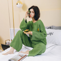  Girlfriends ins pajamas Harajuku style female ulzzang winter two-piece woolen velvet warm Korean version of student home clothes autumn
