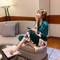  Sexy gold velvet pajamas womens autumn and winter silk 2020 net red new red wedding home service suit spring and autumn