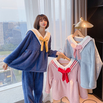 Cute Japanese pajamas womens autumn and winter coral velvet thickened warm students Korean version of net red home clothes suit can be worn outside