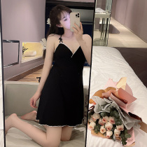 Harness Sleeping Dress Woman Summer Sexy Modell Pure Cotton With Chest Cushion Bow Tie Lace V Collar Sleeping Clothing Net Red Pure Desire