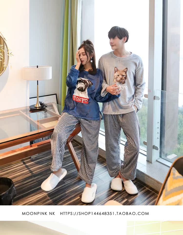 Đồ ngủ sang trọng nữ dễ thương mèo mùa thu và mùa đông san hô lông cừu cặp vợ chồng sinh viên phiên bản Hàn Quốc của nhà dịch vụ phù hợp với nam dày ấm áp đồ bộ cát hàn