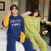 Cute couple pajamas autumn and winter coral velvet 2020 new female winter ins tide Net red home suit men