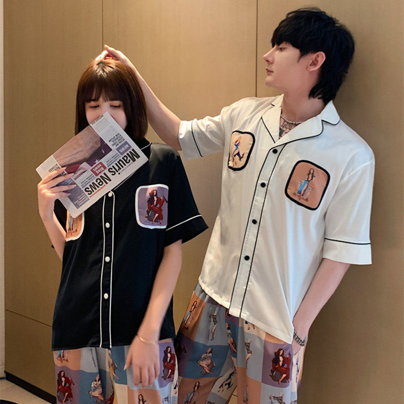 Online Red Couple Sleeping Women's Summer Male Damp Ice Silk Ins Thin size Sizes Sexy Korean version of the Spring and Autumn Home Suits Suit