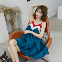  Sexy suspender night dress female summer with chest pad ice silk 2021 new spring and autumn explosive pajamas thin pregnant women large size