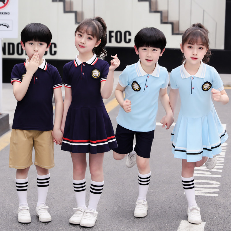 Summer Dress Pupils School Uniform Skirt British College Style Children Graduation Class Dress Short Sleeve Set Kindergarten Summer Garment