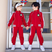 Spring and autumn red green primary school clothing kit three-piece school uniform long sleeve sports suit