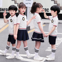 Primary school uniform college style dress striped short sleeve suit children Spring and Autumn summer dress kindergarten Garden dress