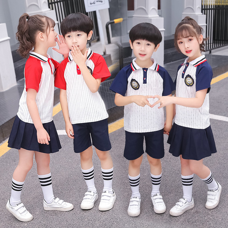 Primary school uniforms for summer clothes graduation performance class clothes suit short sleeves Inn College Wind Two sets of kindergarten garden clothes