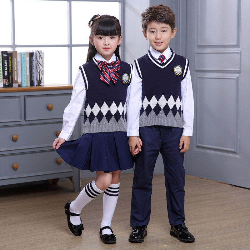 Kindergarten garden uniform Spring and autumn school uniform with waistcoat sweater vest Primary school class suit College style autumn and winter