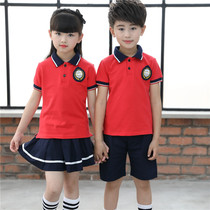 Primary school uniform summer graduation uniform teacher red short sleeve suit childrens sportswear kindergarten Garden uniform summer dress