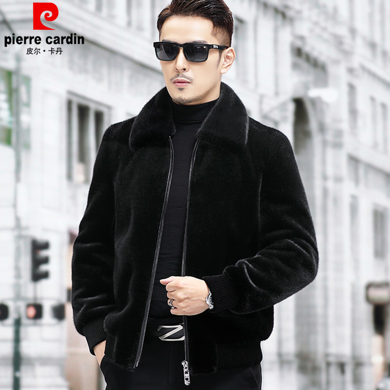 Pierre Cardan Mink Suede Coat Men's Middle-aged Warm Water Mink Fur Straw Haining Leather Whole Mink Fur Integral Coat-Taobao
