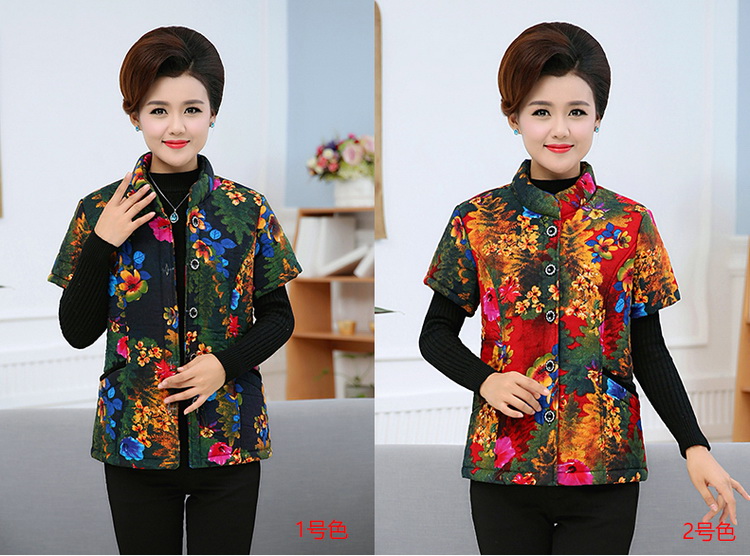 Phụ nữ trung niên và cao tuổi mùa thu đông cộng với áo khoác vest cotton sơ mi ngắn tay cotton ngắn vest mẹ dày vest mẫu áo sơ mi cho u60