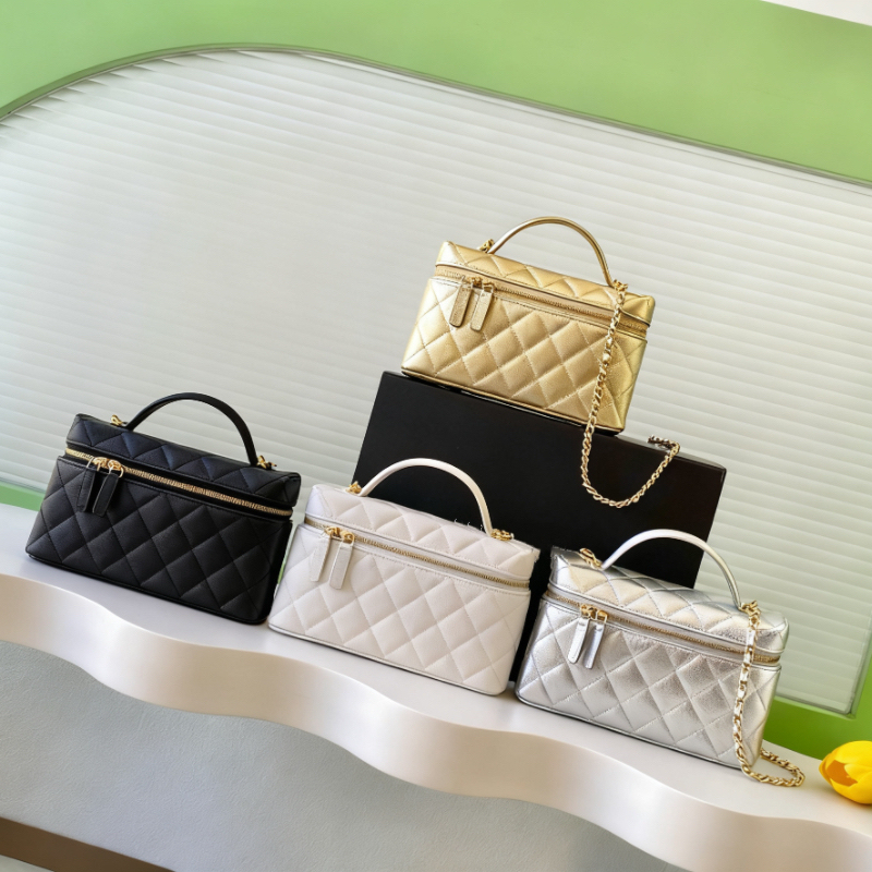 26C Small Chanel-Style Lunch Box Bag Classic Quilted Pattern Lychee Leather Handbag Crossbody Bag for Women