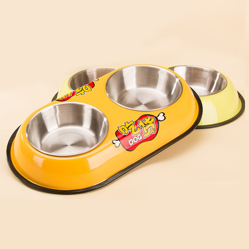 Pet Dog Bowls Cat Bowls Dogs Stainless Steel Double Bowls Dog Basin Cat Basin Non-slip Resistant and Dual-use Teddy Dog Bowl supplies
