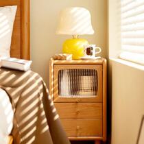 Modern Day Style Solid Wood Bed Head Cabinet Home Bedroom Glass Edge Cabinet Fashion Light Lavish Storage Containing Small Bedside Cabinet