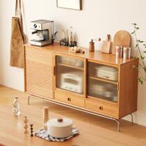 Nordic Home Solid Wood Dining Side Cabinet Hotel Kitchen Tea Water Cabinet Wine Cabinet Lockers Living-room Iron Art Glass Leaning Against Wall Cabinet