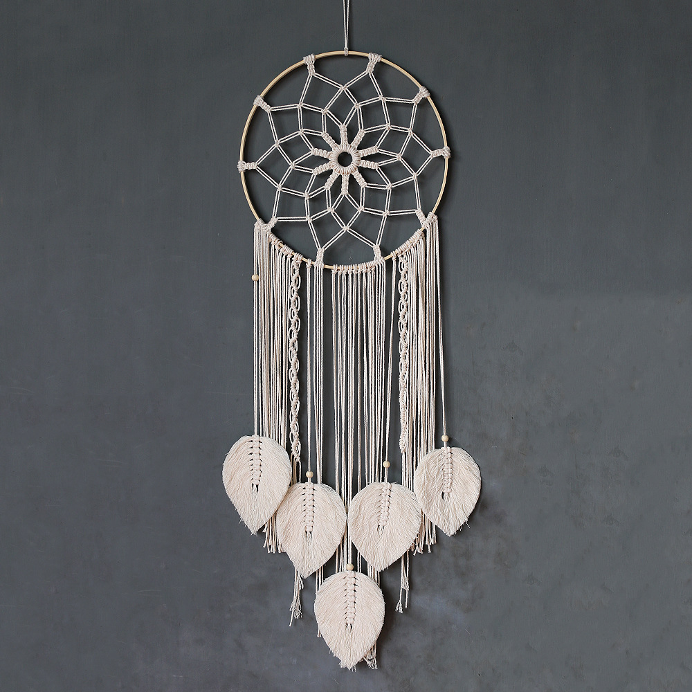 Ins Nordic style woven wall decoration wall hanging shop dream net Bohemian round dream net leaf pendant decoration