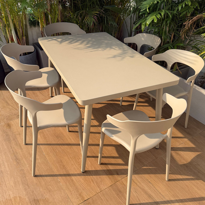 Internet Celebrity Outdoor Table and Chair Set for Balcony Leisure, Milk Tea and Coffee Shop, Carbon Steel Long Table for Leisure Area, Courtyard Outdoor Dining Table