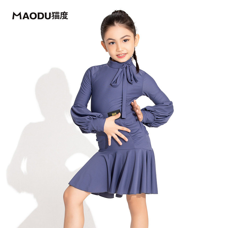 Cat Degrees 2021 Latin Dance Suit Women Children Fall Autumn Autumn Autumn Winter Long Sleeve Practice Professional Competition Dance Dress