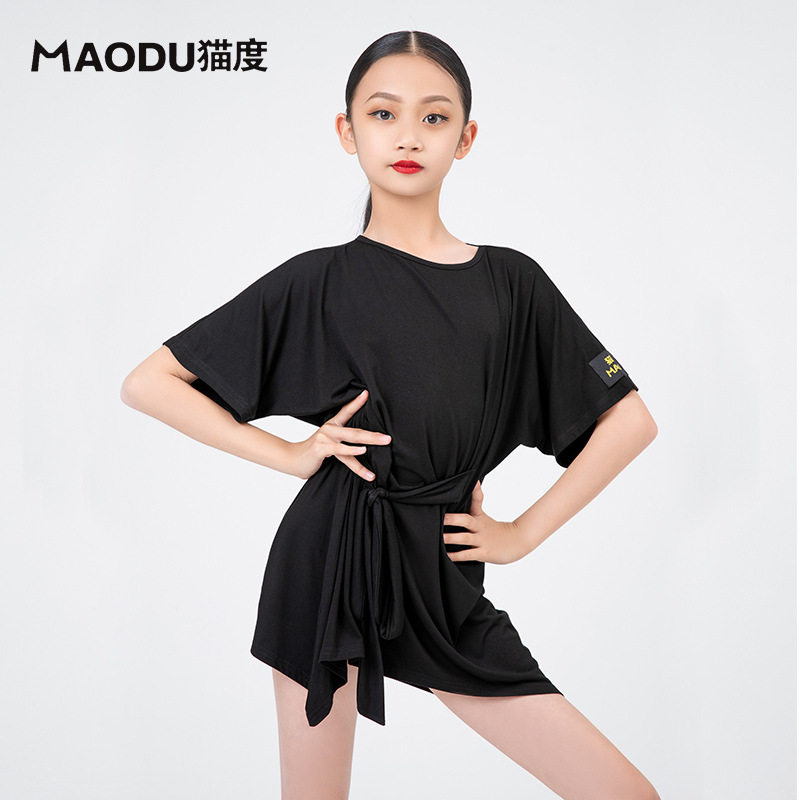 Cat degree Latin dance clothes female children's tops dance clothes practice clothes children's summer training split clothes performance clothes