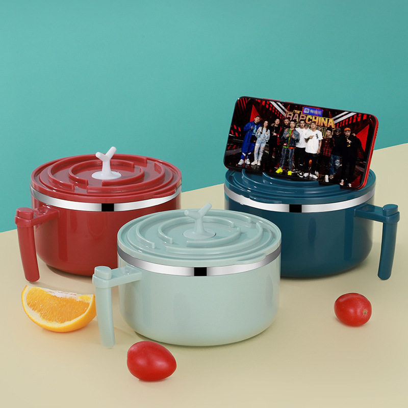 Stainless steel cutlery rice bowls Students Cafeteria Dining Bubble Noodles Bowl with lid Sleeping Room Anti-Burn Dorm Room With Single Lunch Box