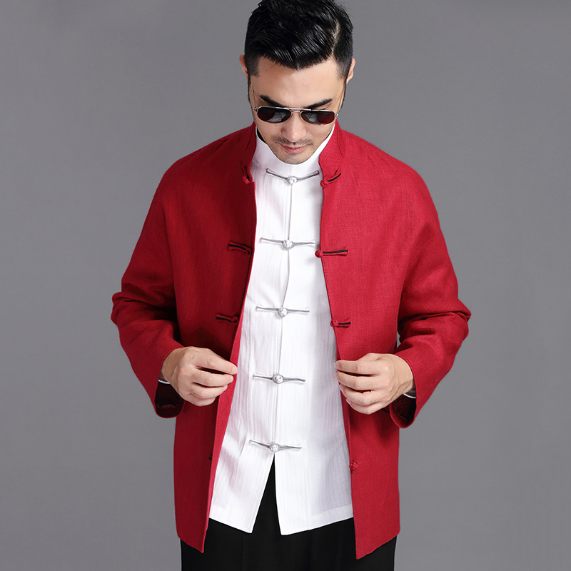 Tang assault-China Wind Tang Costume Men Mid youth Long sleeves Fall jacket Chinese style Leisure large size Size Disc Buckle Zhongshan Clothing