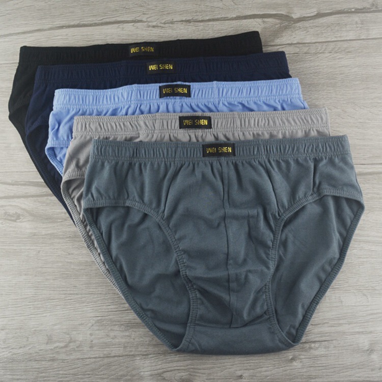 4-Pack of Pure Cotton Solid Color Men's Briefs, Mid-Waist, Pure Cotton, for Young, Middle-Aged, and Elderly Men, Plus-Size Underwear for Dad