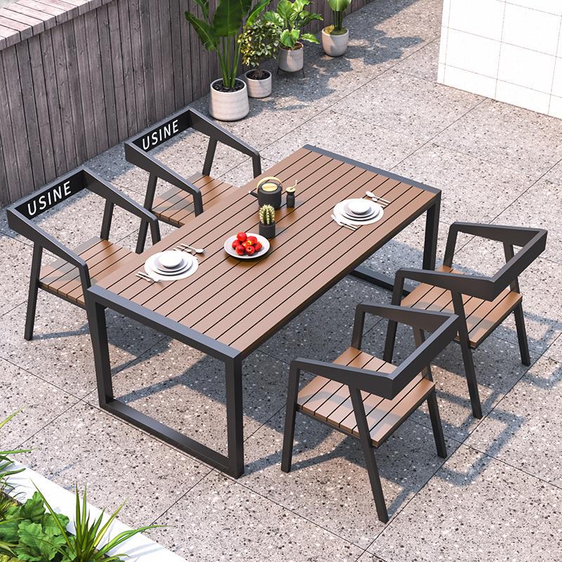 Outdoor Tables and Chairs, Courtyard Villa Garden Terrace Balcony Outdoor Leisure Tea Table, Anti-Corrosion and Sun-Proof Plastic Wood Table and Chair Set
