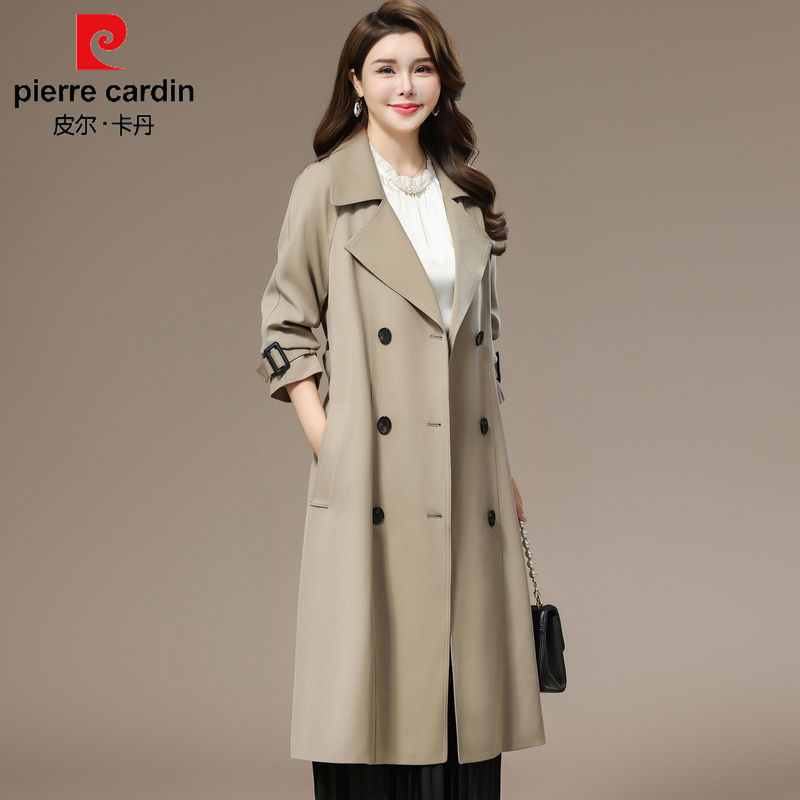 Pierre Cardin Over-The-Knee Long Trench Coat for Women 2026 New Style Elegant Double-Breasted Plus-Size Waist-Cinching Slimming Spring and Autumn Coat
