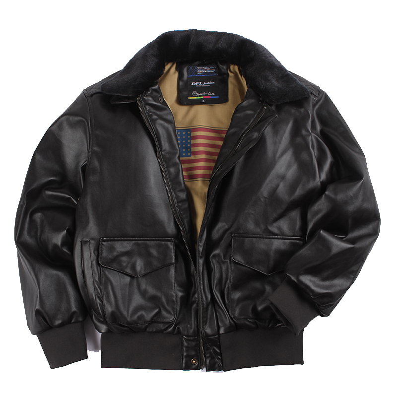 Vintage Oversized U.S. Air Force Fur-Lined Unisex A2 Pilot Couple's Leather Jacket with Fur Collar Vintage Oversized U.S. Air Force Fur-Lined Unisex A2 Pilot Couple's Leather Jacket with Fur Collar