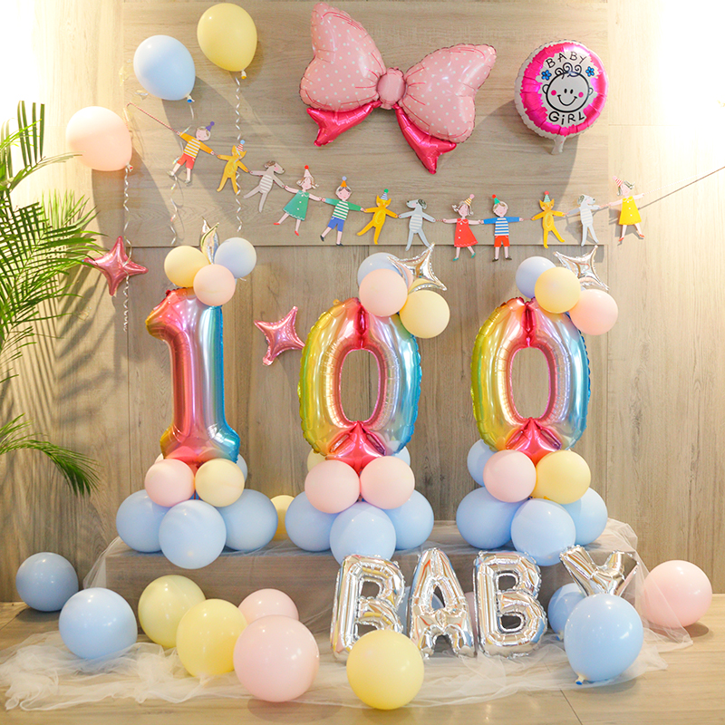 Baby hundred weather ball decoration Baby hundred day feast scene decoration 100-year-old balloon princess 100-day background wall