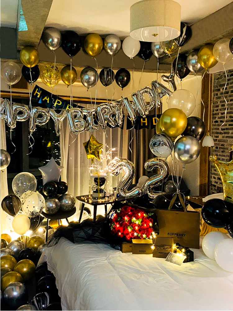 Birthday decoration scene decoration boys 30 years old 18 years old adult creative black gold balloon party romantic background wall