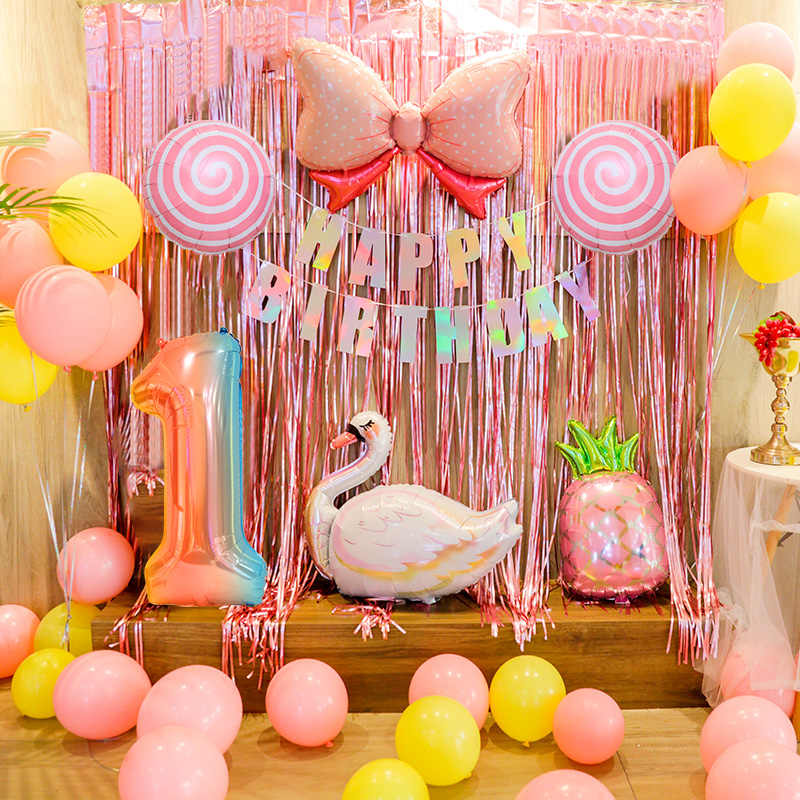 Children's birthday decoration scene decoration girl creative 10th birthday party pink balloon package background wall