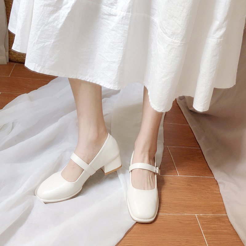 Thick heel single shoes women's retro Mary Jane grandma shoes 2022 new wild fairy style one word belt high heels