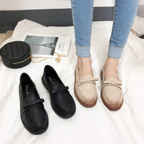 Soft leather Inn Wind Small Leather Shoes Woman 2021 New Korean version 100 Lap Lefu Bean Shoe Woman Butterfly Knot Flat flat sole
