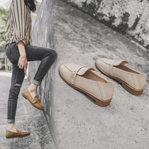 Soft leather small leather shoes female Inn Wind retro 2022 Spring new 100 hitch Han version flat bottom One foot Pedal Bean single shoe woman