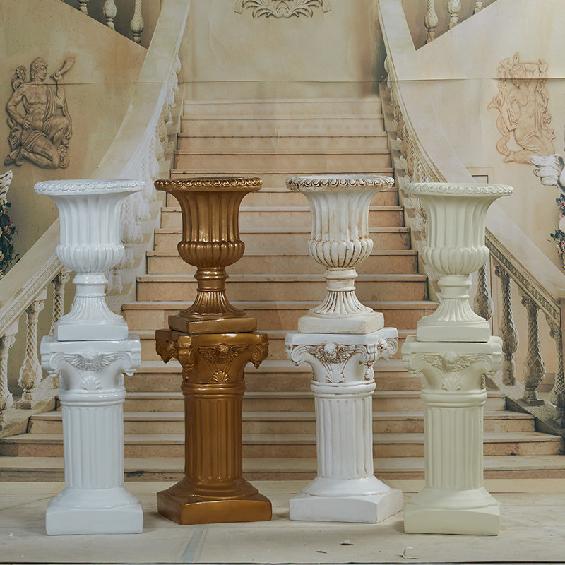 Golden resin Roman column European style flower pot GRP column upscale wedding arrangement T tai road Welcome Pennsylvania Swing Piece-Taobao