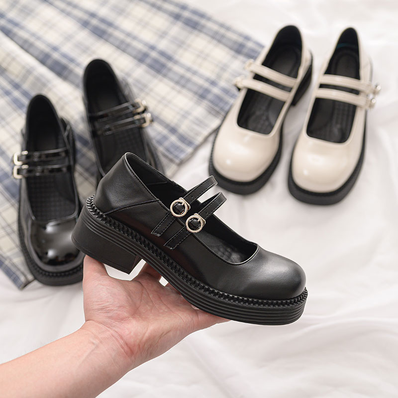 Love Cotton Hemp 2022 Spring New Genuine Leather Soft Leather Square Head Coarse Heel Retro Soft Girl Jk Shoes Double With Mary Precious Shoes Woman