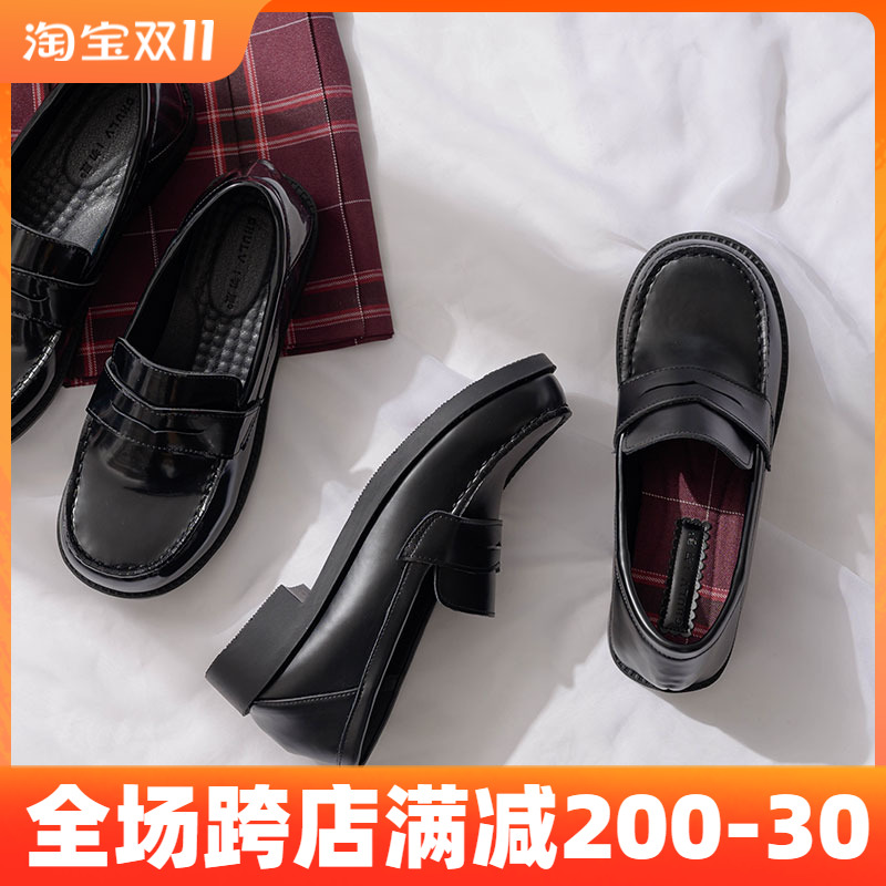 Love cotton and linen women's shoes spring new square head leather loafers women's low-heeled college style small leather shoes jk uniform shoes women