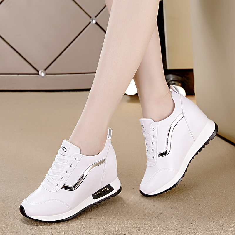 High-End Quality 2026 New Style Height-Increasing Women's Shoes, Leather Surface, Breathable, Versatile Sports Sneakers, Dance Soft-Soled White Shoes
