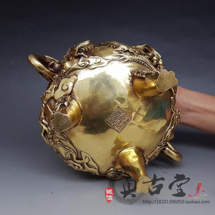 ポイント5倍 銅香炉 純銅九龍戯珠香薫炉 九転乾坤炉 置物 アンティーク